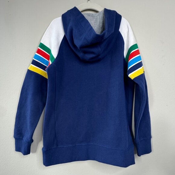 MINI BODEN Rainbow Stripe Hoodie Boys 6-7 Navy Blue Sweatshirt Pockets EUC - Picture 2 of 7